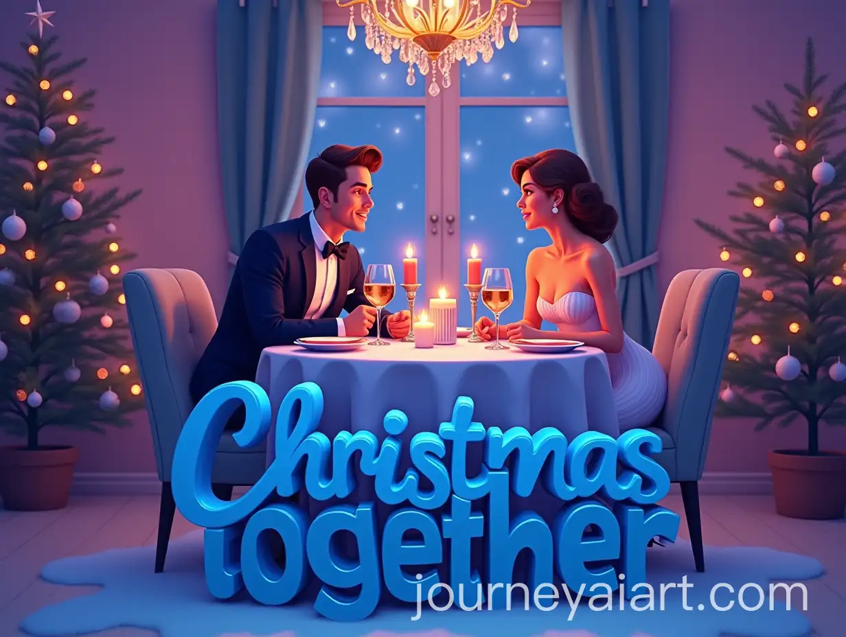 Elegant-Couple-Dining-at-a-Christmas-Dinner-Table-in-Lilac-and-Blue-Decor