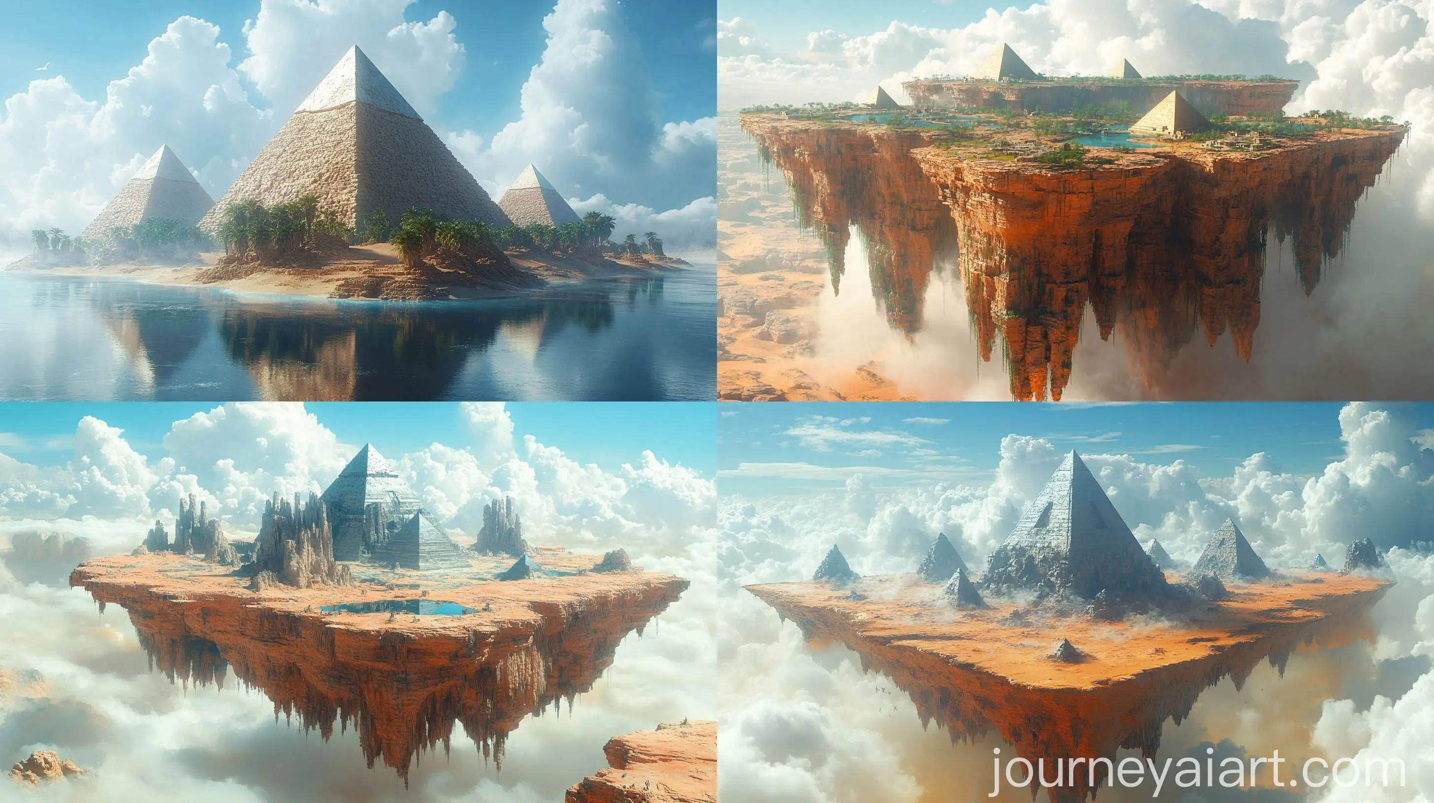 Surreal-Desert-Landscape-with-Floating-Islands-and-UpsideDown-Pyramids