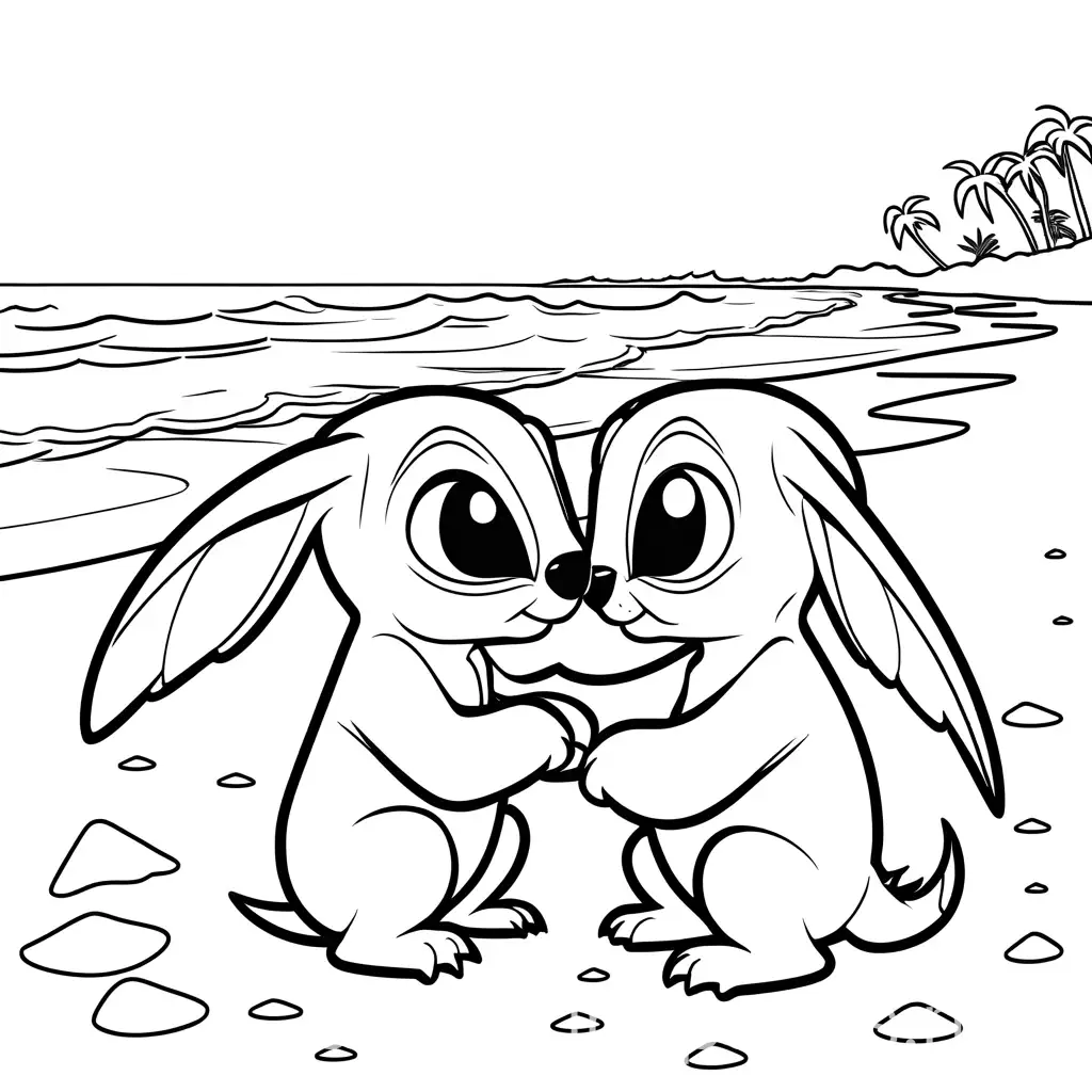 Stitch-and-Angel-Kissing-on-Beach-Coloring-Page