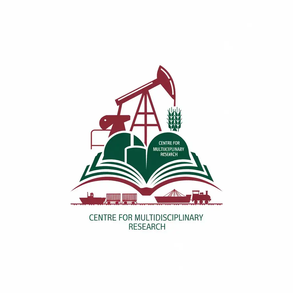 LOGO Design for Centre for Multidisciplinary Research Red Green Ornaments with Oil Pump Jack Wheat Book and Transportation Elements