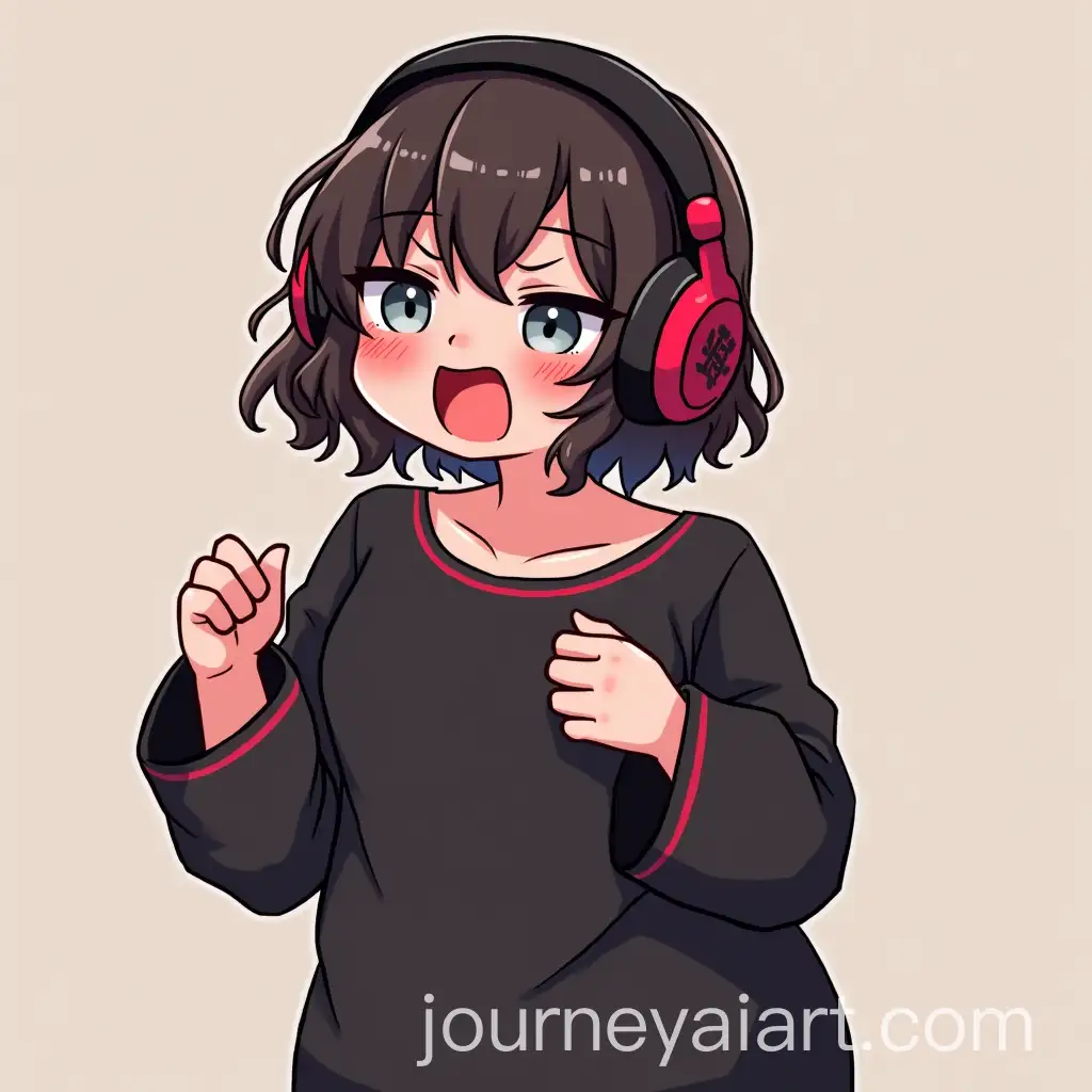 Sleepy-Rocker-Gamer-Girl-in-Black-and-Red-Pajamas-with-Headphones