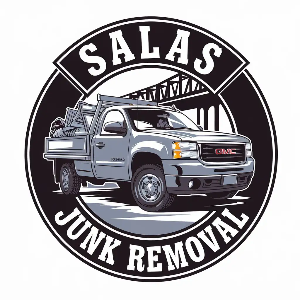 LOGO Design for Salas Junk Removal 2008 GMC Truck with Junk and Broken Items Construction Industry Theme