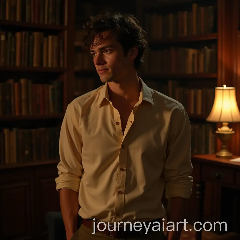 Young-Man-in-Golden-Shirt-with-Dimples-Smirking-by-Candlelight
