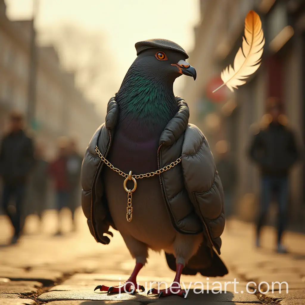 Surreal-PigeonAI-Art-Prompt-Expansion-in-Tottenham-with-Human-Arms-Puffer-Jacket-and-Chains