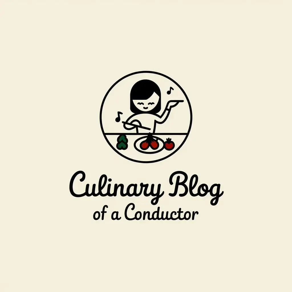 LOGO-Design-for-Culinary-Blog-of-a-Conductor-Vector-Logo-Featuring-Girl-Conductor-with-Vegetables