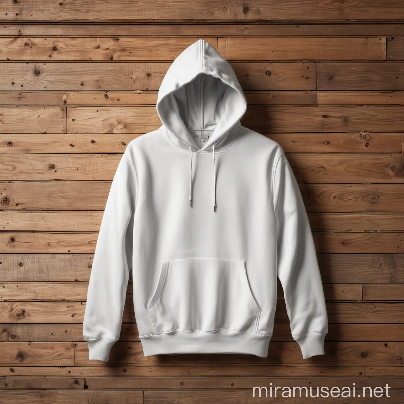 Plain White Hoodie Hanging on Wooden Wall with Nail