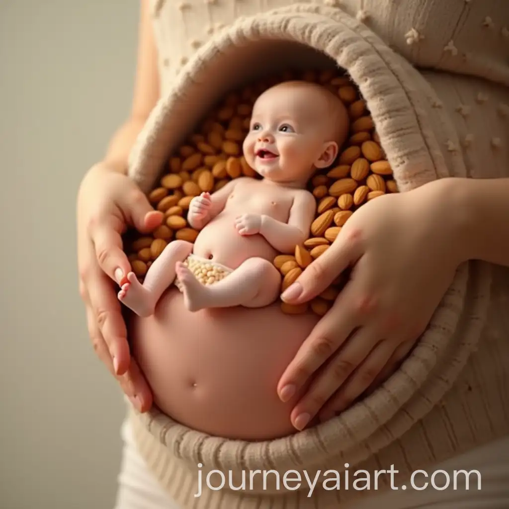 Pregnant-Womans-Belly-with-Almonds-and-Baby-Friends