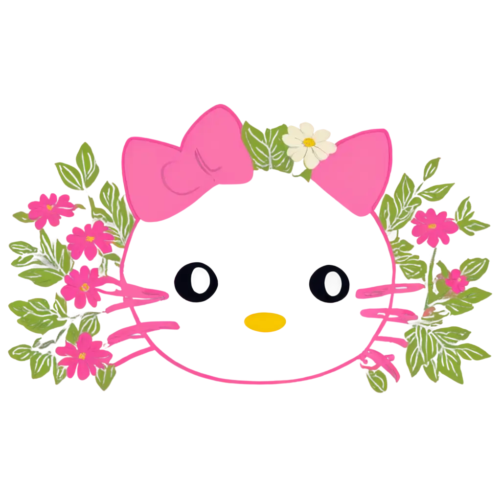 Hello-Kitty-Pink-PNG-Image-with-Flowers-Enhancing-Cuteness-and-Charm