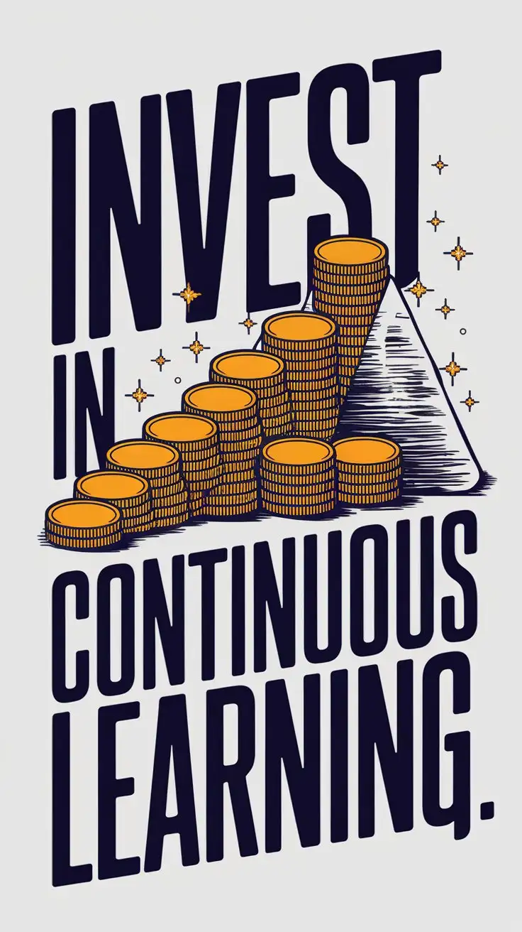 Professional Development: Invest in continuous learning. in typography with a background of money.