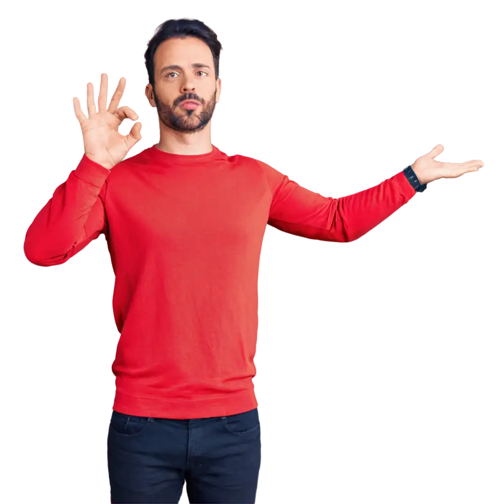 Excited-Man-in-Red-Tshirt-with-Both-Hands-Raised-PNG-Perfect-for-HighQuality-Graphics-and-Designs