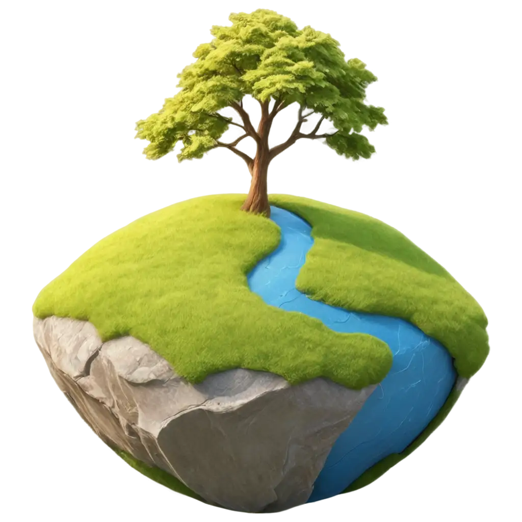 Minimalistic-3D-Cartoon-Style-Planet-Earth-PNG-with-Rivers-Trees-and-Rocks-HighQuality-Image-for-Creative-Use