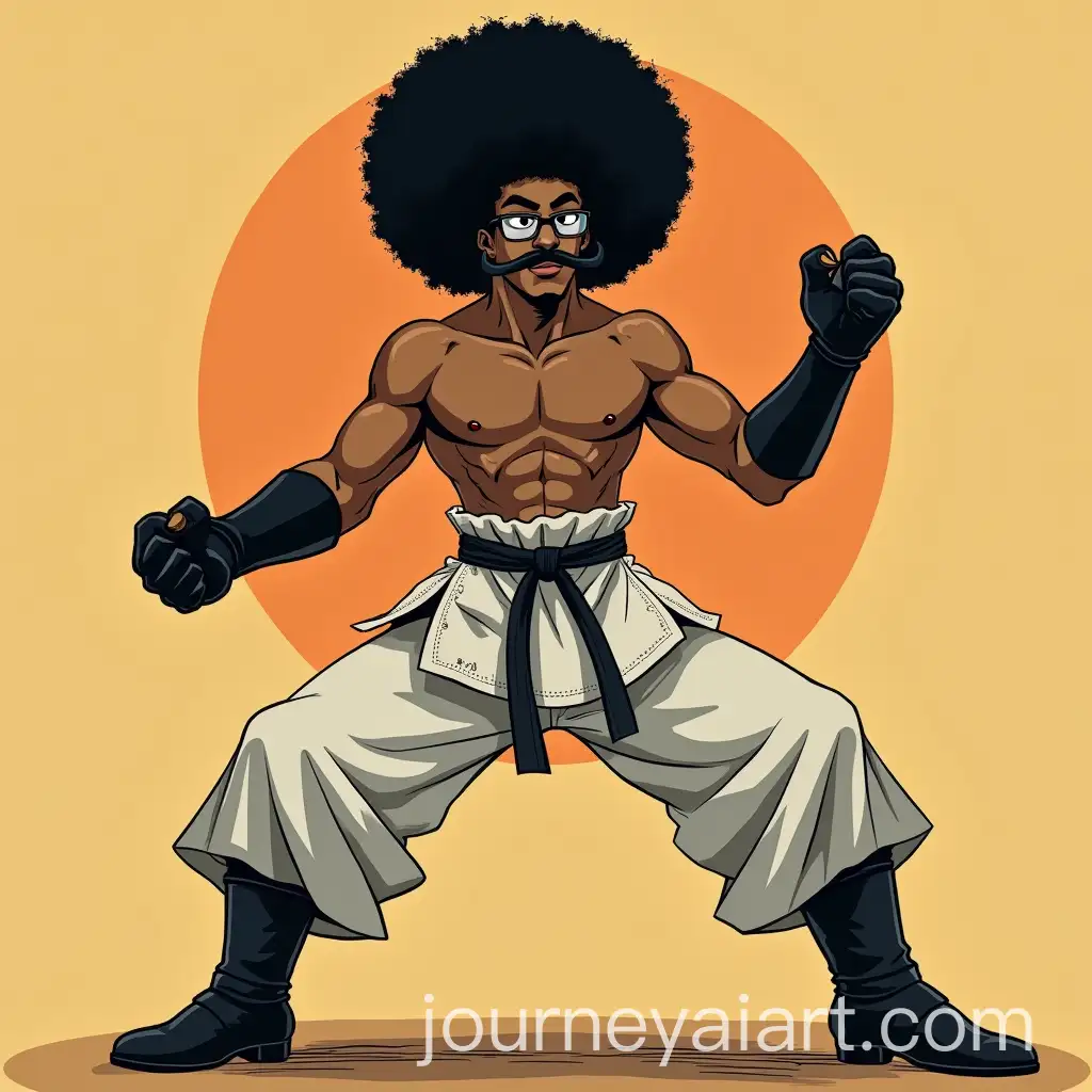 African-American-Karate-Master-in-Attack-Pose-with-Retro-60s-Style