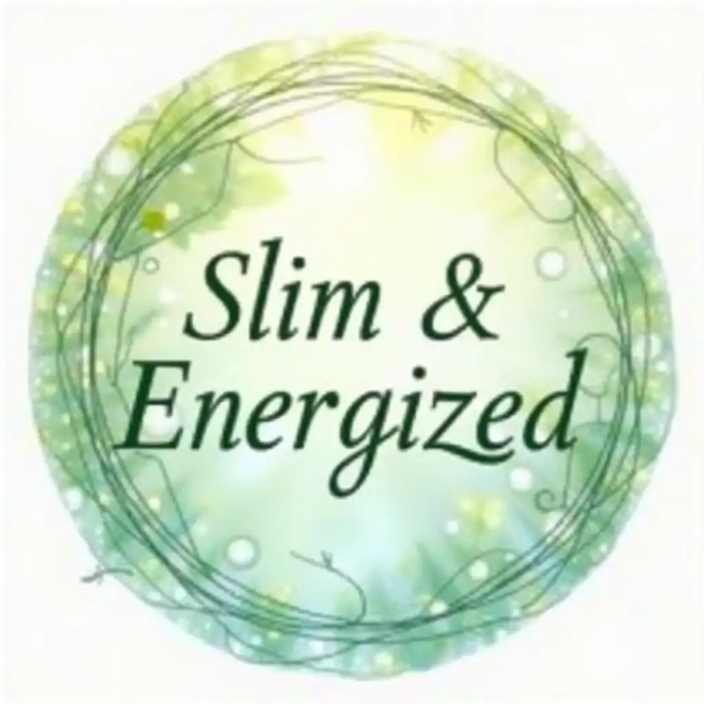 Elegant round YouTube logo with “Slim & Energized” centered, encased in a delicate ring of morning dew, with subtle reflections of sunlight. The text is crisp, in a sleek modern font, while soft, flowing lines represent renewal and balance. The palette includes fresh greens, serene blues, and gentle whites, embodying tranquility and health. Ensure the text is highly readable with good contrast against the background. Consider adding a simple icon or symbol that represents energy or transformation, like a leaf or a heart, to enhance the visual impact.