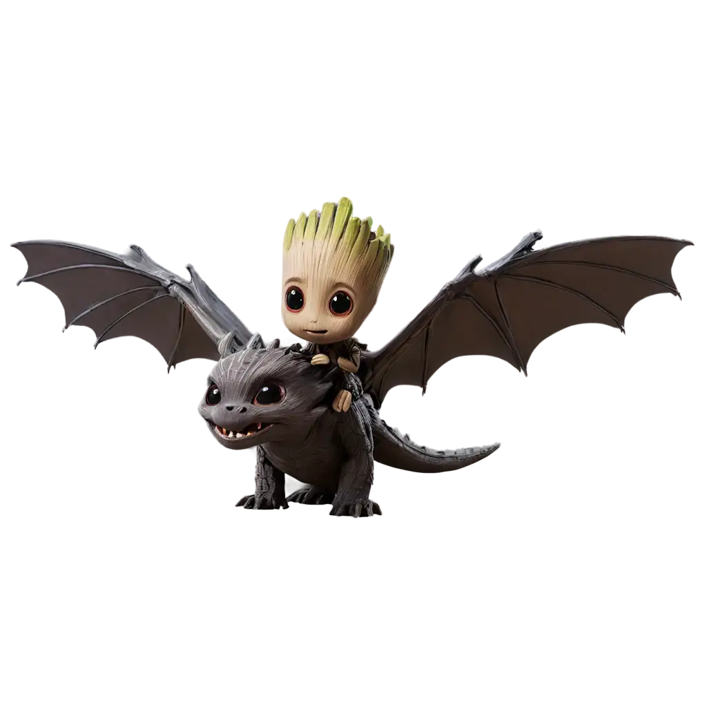 Cute-Baby-Groot-Riding-Big-Winged-Dragon-Toothless-PNG-High-Quality-Transparent-Image-for-Various-Uses