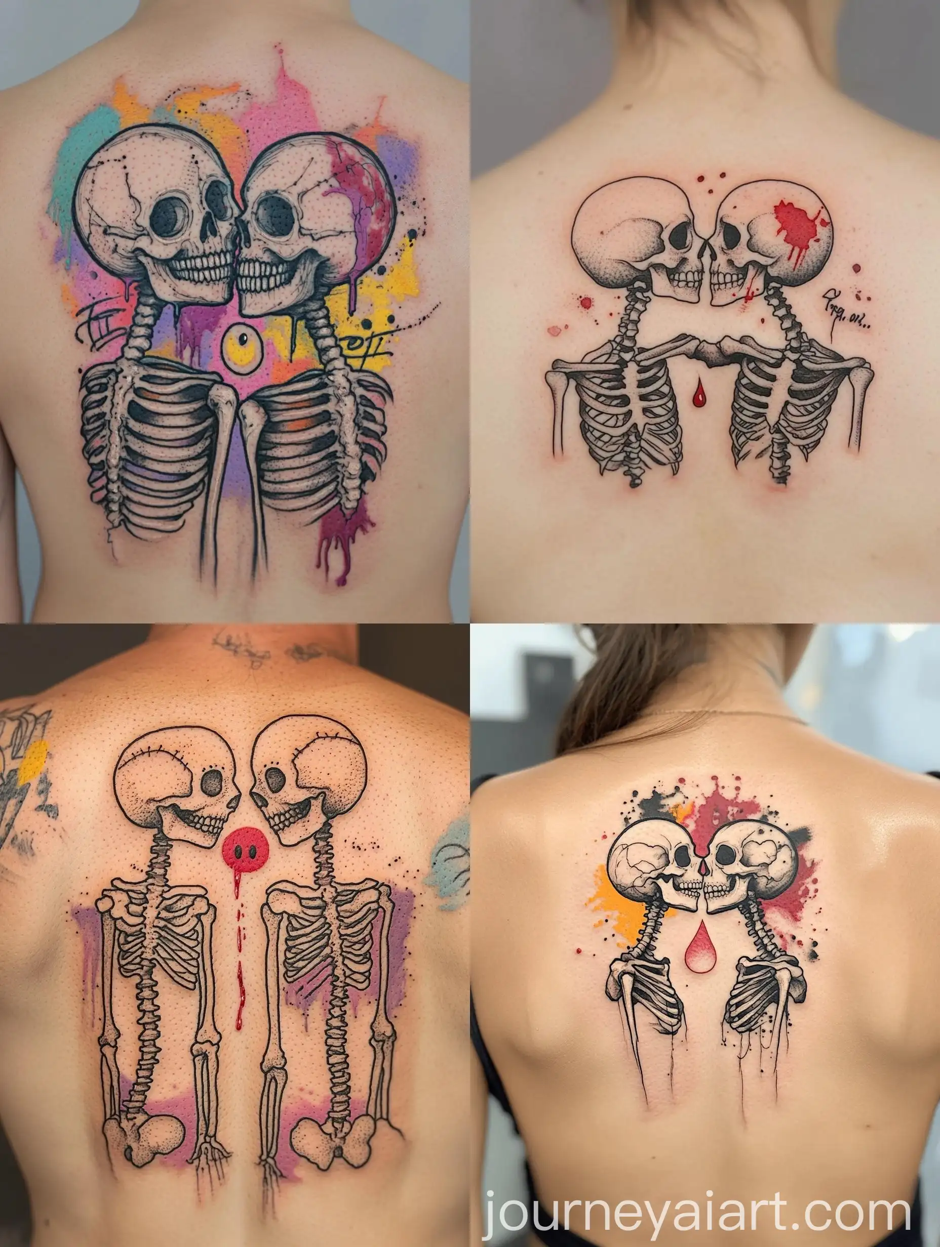 Gothic-Tattoo-Design-with-Skeletons-Kissing-and-Smiley-Face