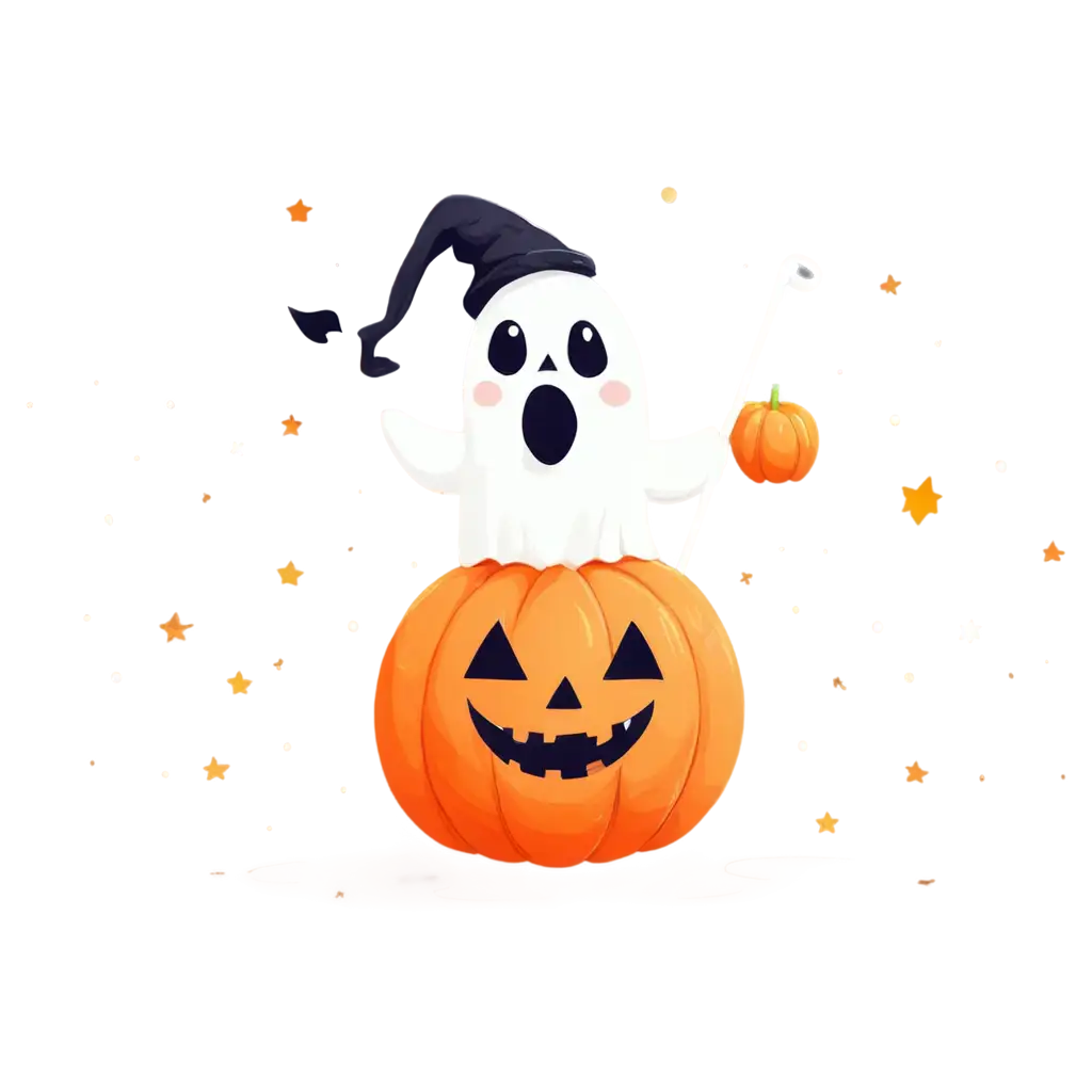 Adorable-Cute-Ghost-Holding-Pumpkin-Candy-Bucket-PNG-Image-for-Halloween