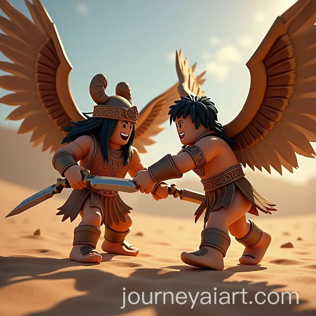 Two-Roblox-Characters-Dressed-as-SAI-Image-Prompt-Expansionumerians-Fighting-with-Swords-and-Wings
