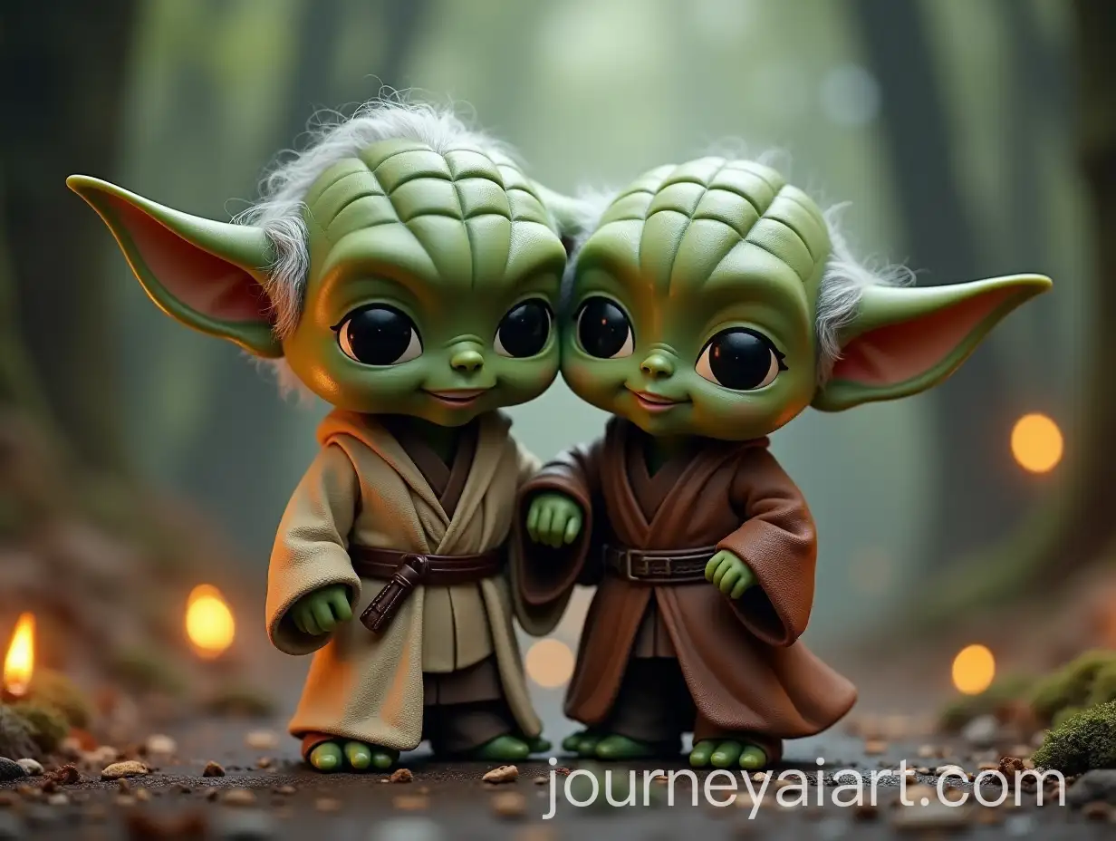 Athletic-Vinyl-Figurines-of-Yoda-and-Jedi-Person-in-Jedi-Robes-Embracing-in-a-Misty-Forest