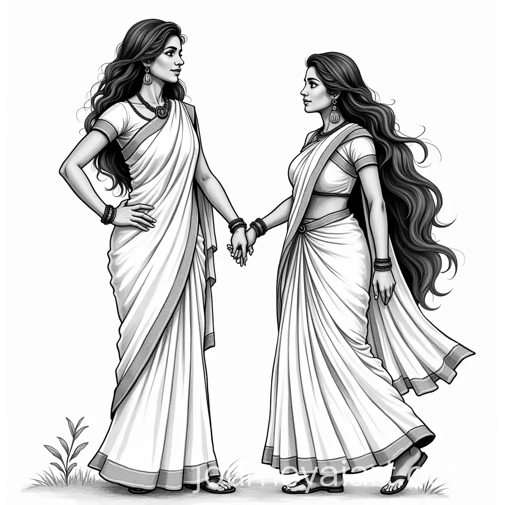 Black-and-White-Illustration-of-Indian-Women-Empowerment