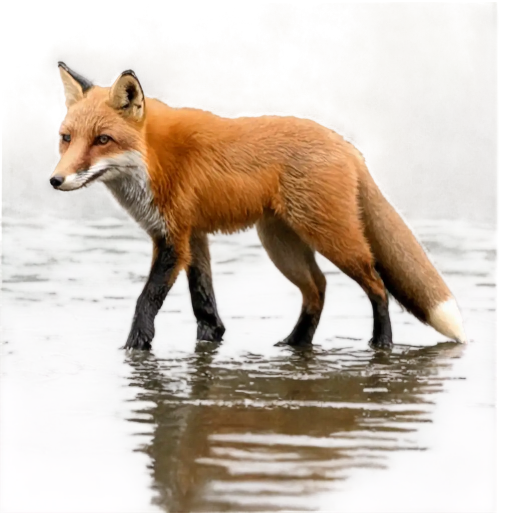 Fox-Bathing-in-the-River-PNG-Image-with-Majestic-Mountains-Background-for-Nature-and-Wildlife-Design-Projects