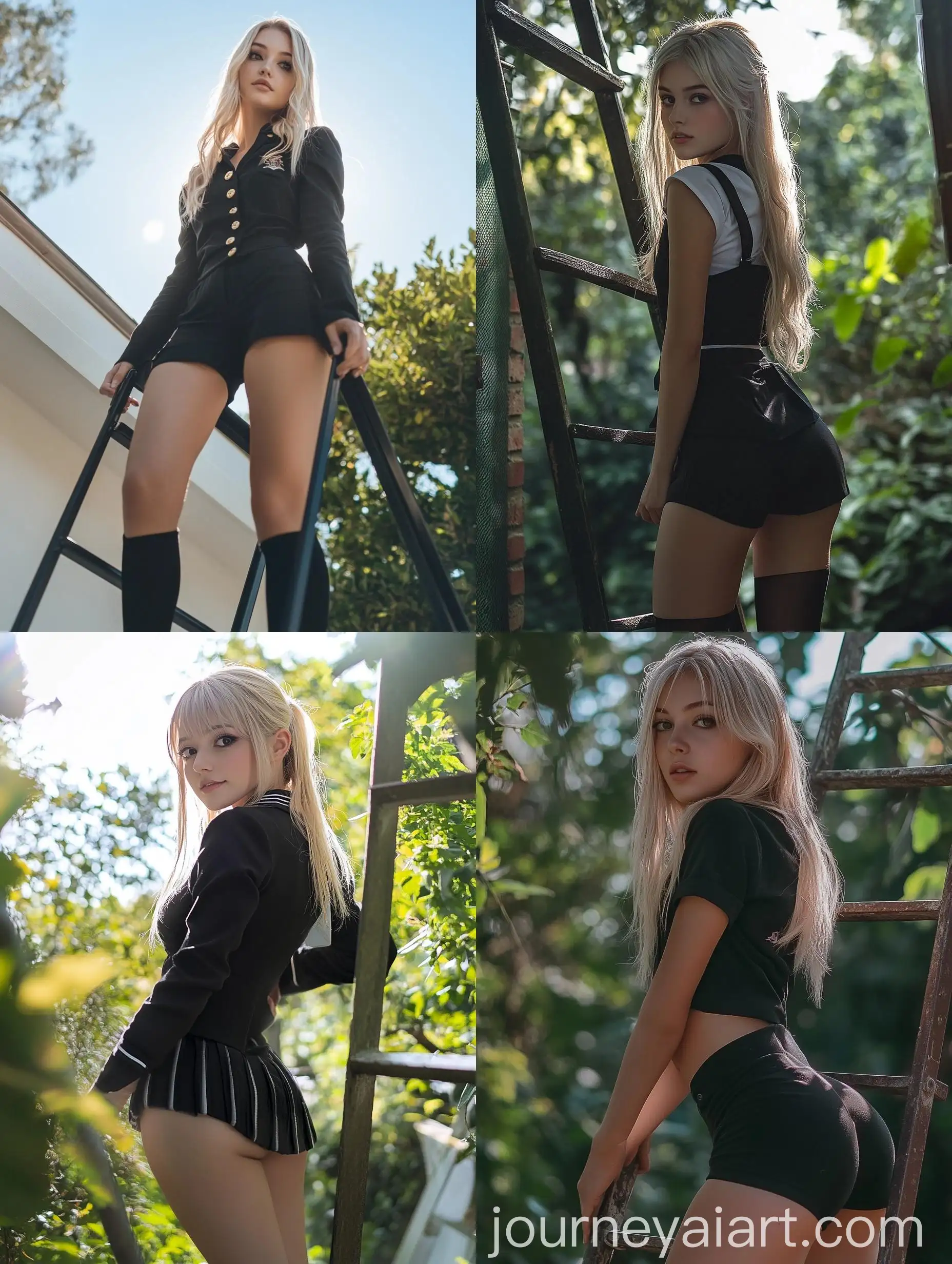 Blonde-Woman-in-School-Girl-Uniform-Posing-in-Garden