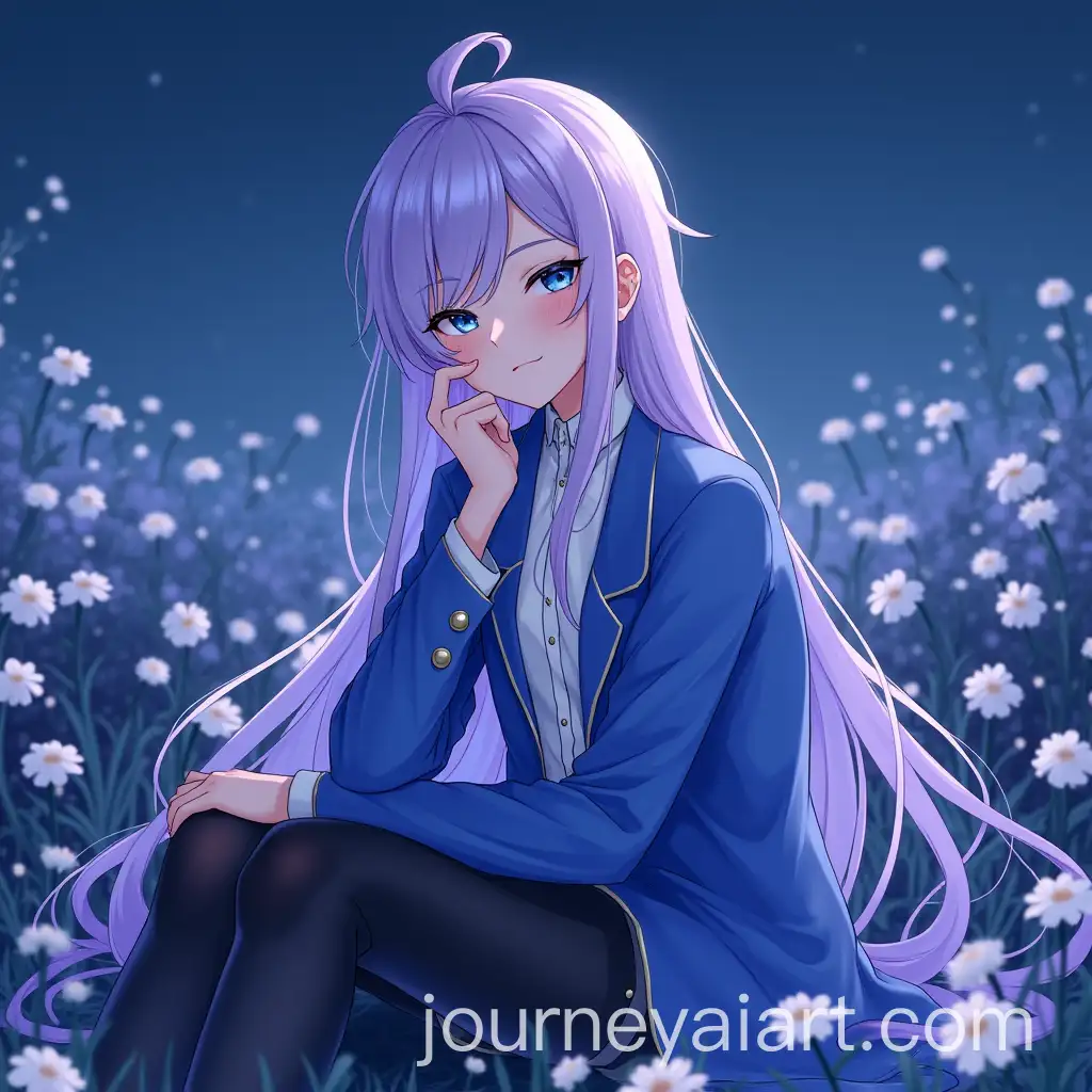 Androgynous-Man-with-Light-Purple-Hair-in-a-Dreamy-Flower-Field-at-Night