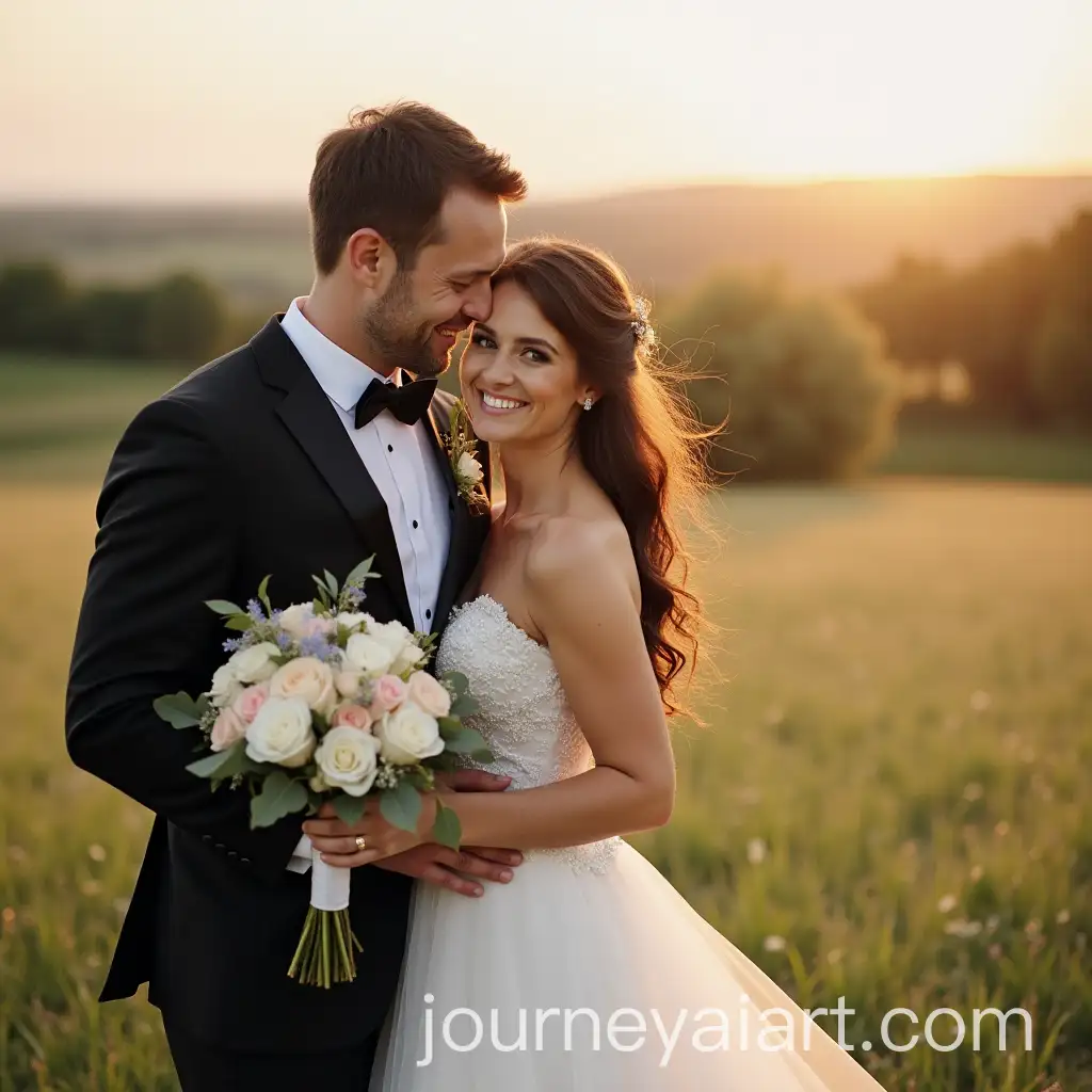 Romantic-Wedding-Scene-with-Smiling-Bride-and-Groom-Outdoors