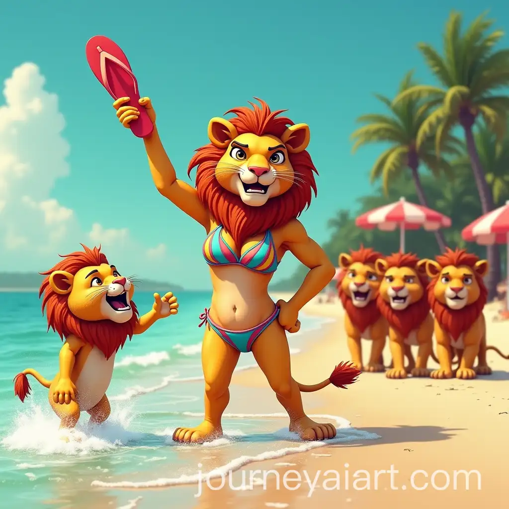 Lioness-in-Bikini-Playfully-Confronting-Mischievous-Lions-at-the-Beach