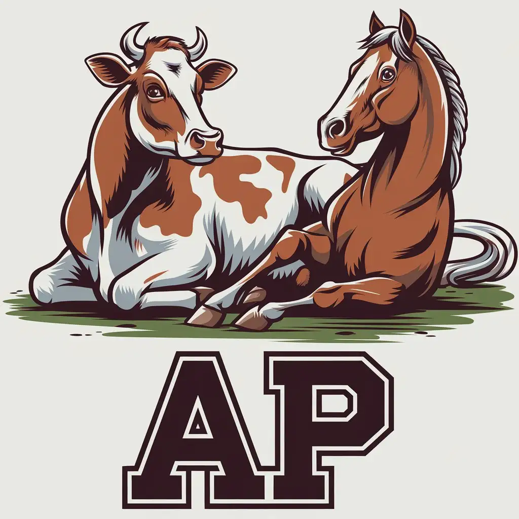 LOGO Design for AP Vector with Cow and Horse Lying with Feet on Each Other