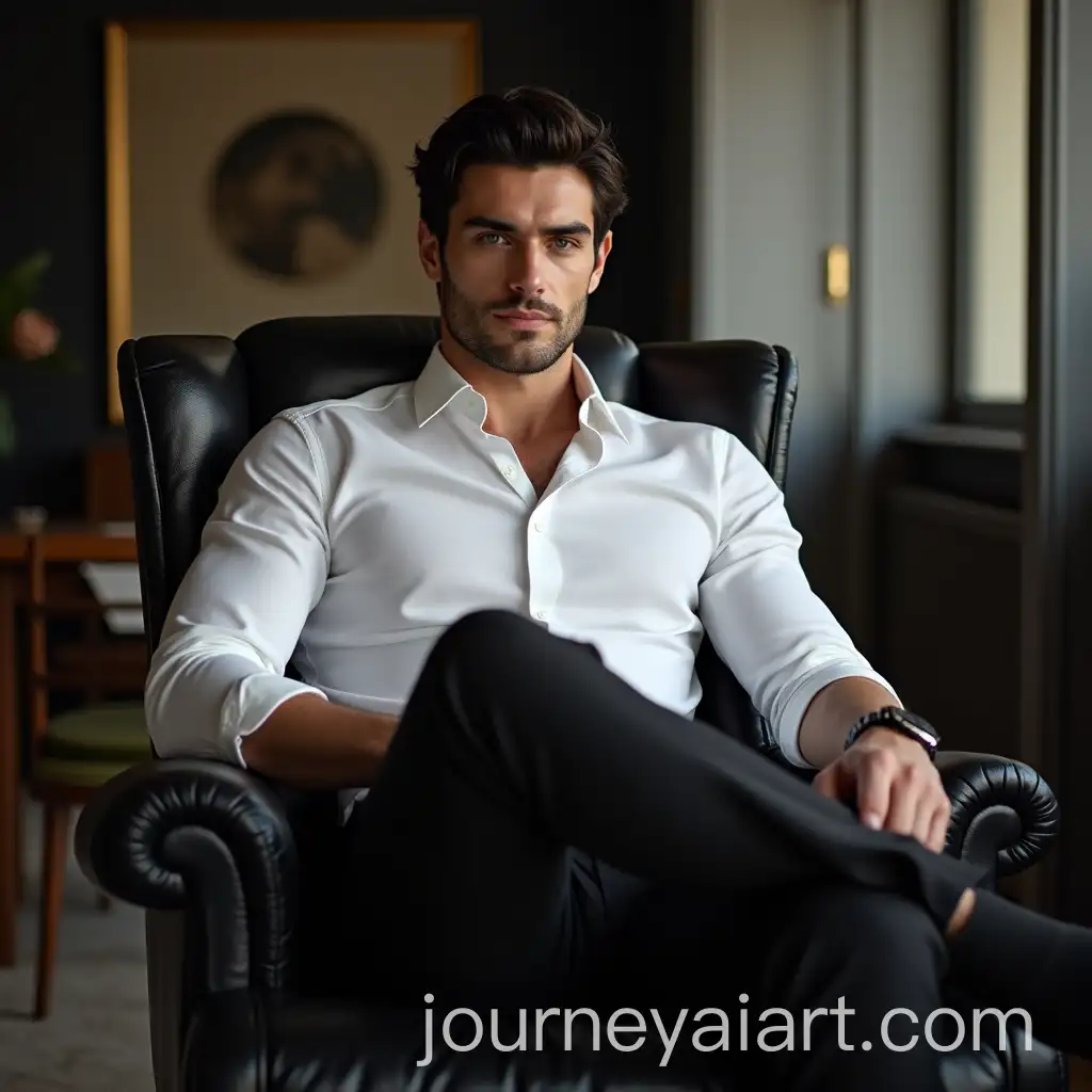Stylish-25YearOld-Man-in-Office-Chair-with-Impressive-Physique