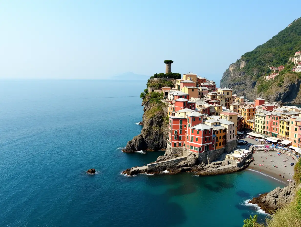 Panoramic view of picturesque village Manarola, Cinque Terre, Italy.