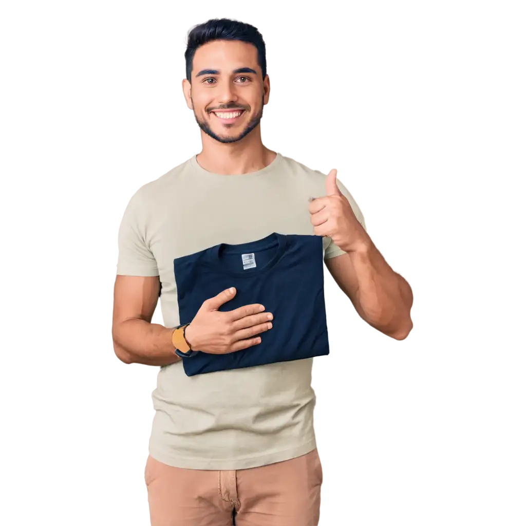 a man holding t shirts and showing it