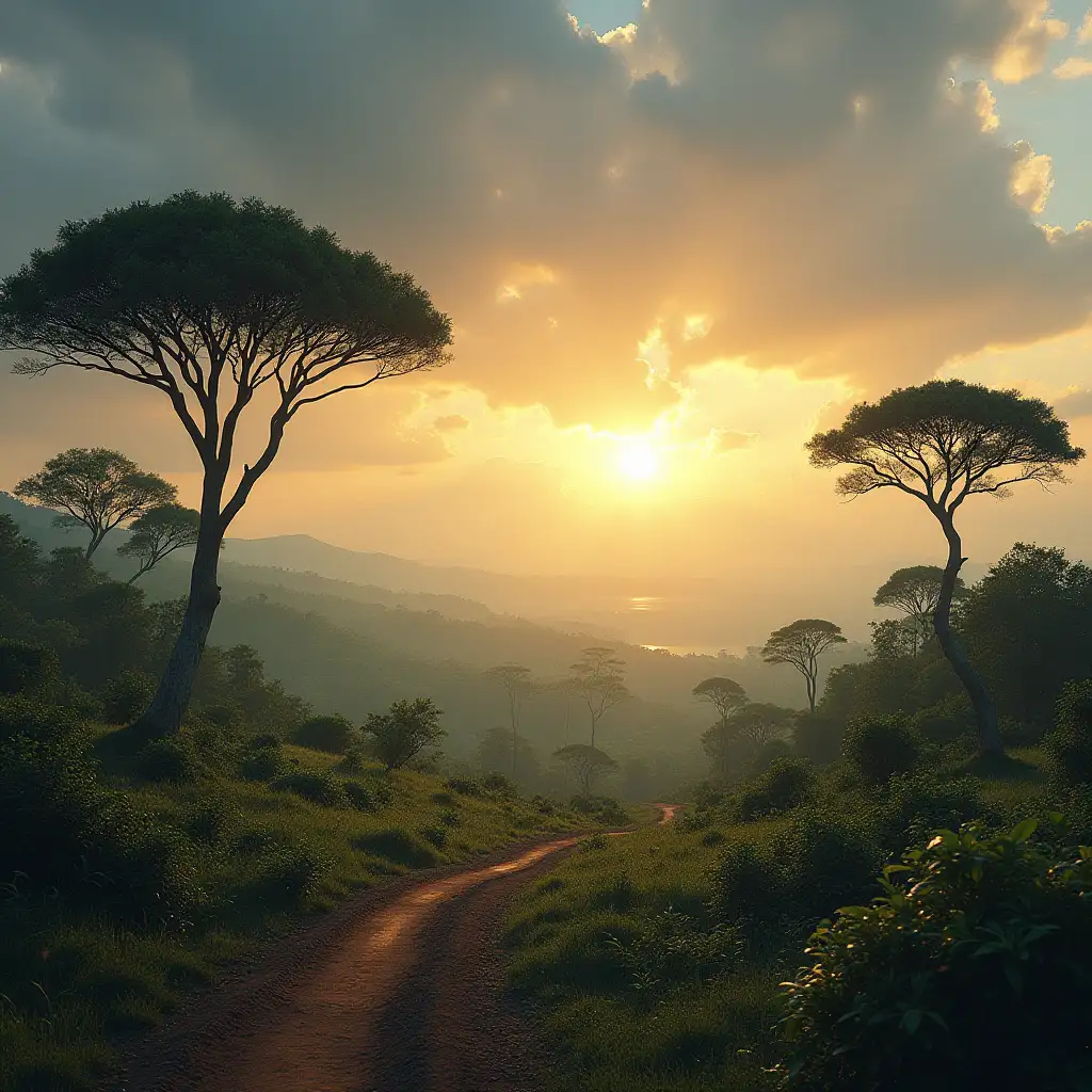 Dreamlike-Landscape-of-Central-Africa-with-Lush-Greenery-and-Vibrant-Wildlife