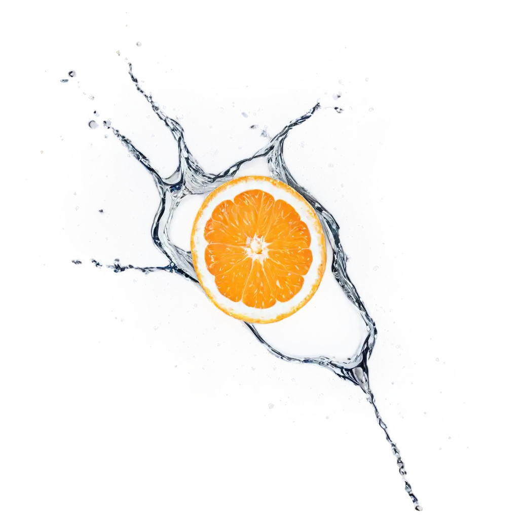 A splash of water between two halves of an orange