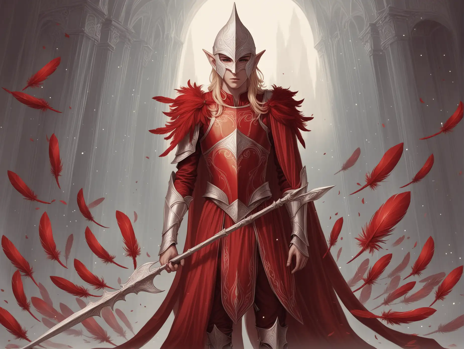 Blonde-Elf-Warrior-in-Red-Armor-with-Spear-and-Feathered-Helmet