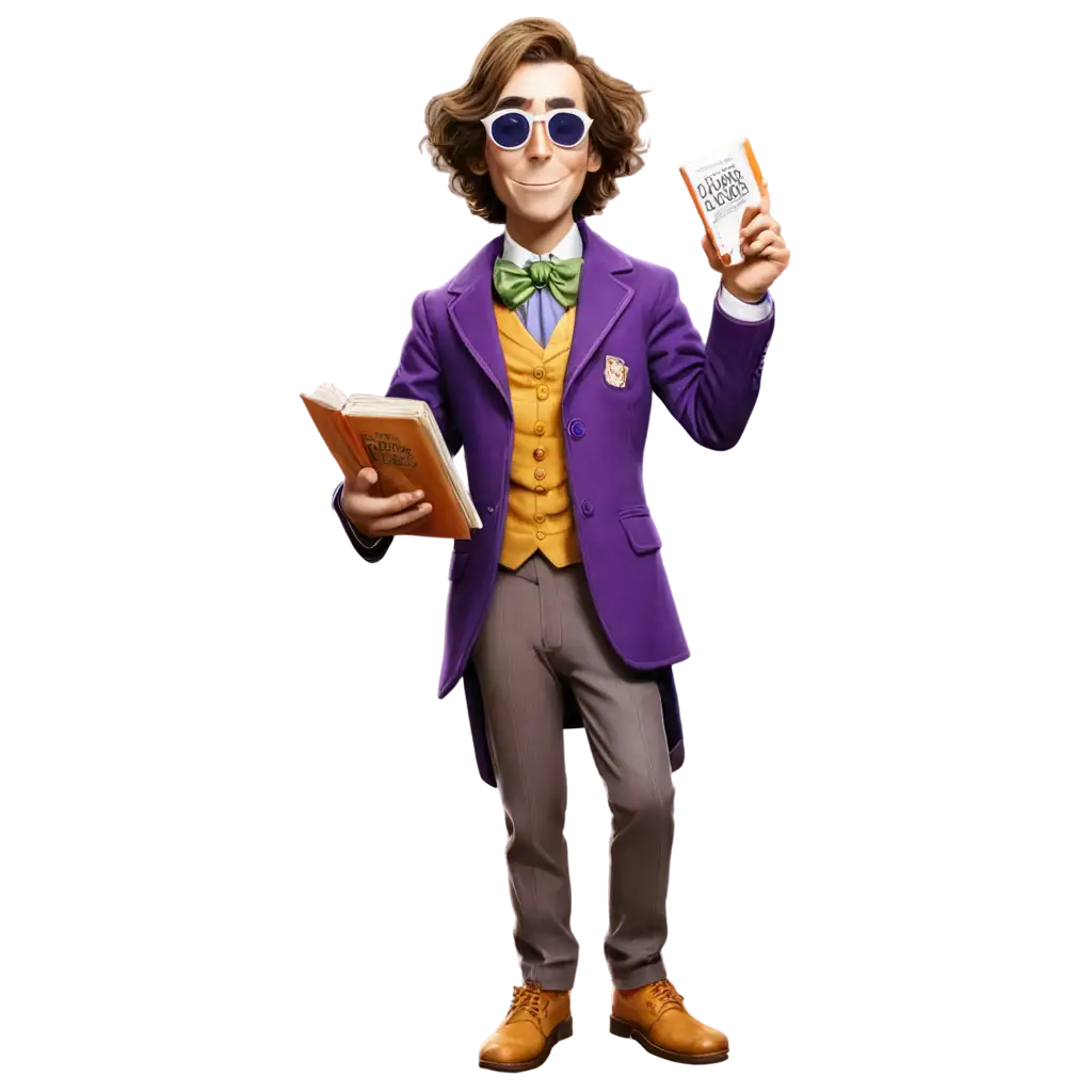 Willy-Wonka-Johnny-Depp-with-White-Sunglasses-Holding-a-Book-PNG-Image-in-Cartoon-Pixar-Style