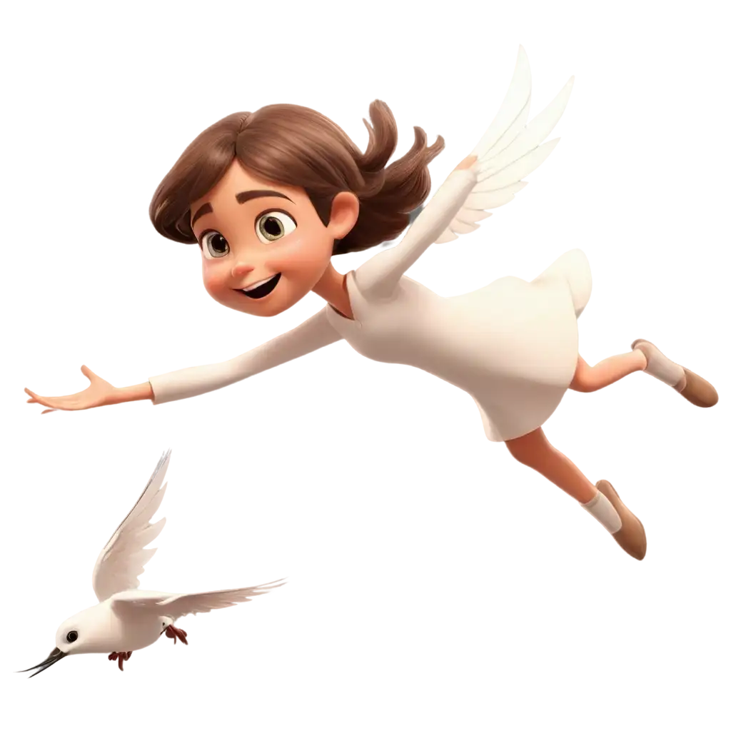 Beautiful-Small-Cartoon-Girl-Flying-in-Sky-with-Birds-PNG-Image