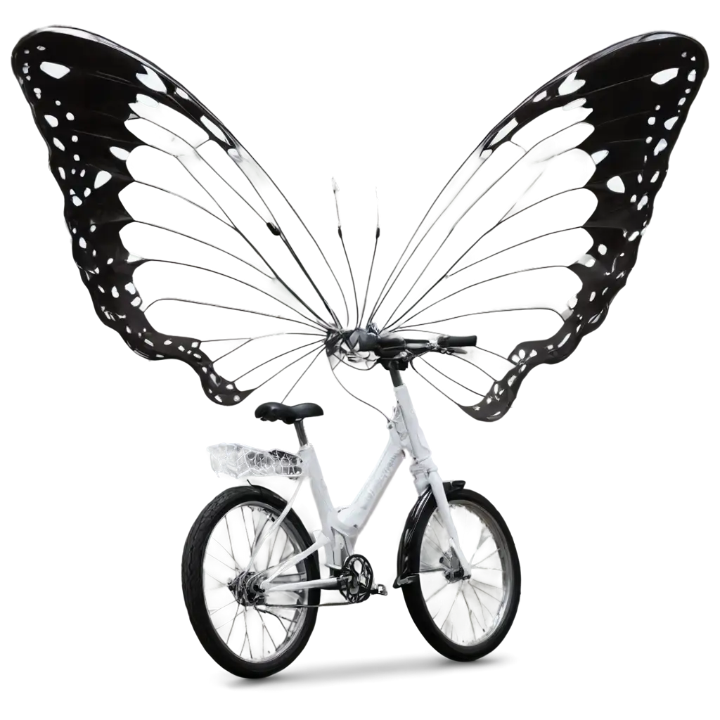 a bike with butterfly wings on the side to be able to fly balls instead of wheels to cushion falls and land smoothly the bike needs to be futuristic