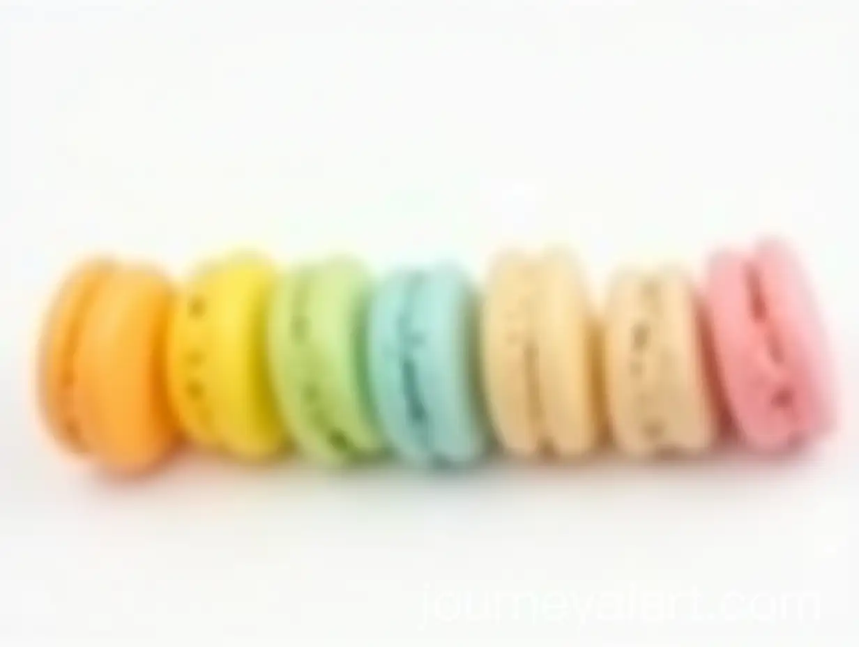 Pastel-Colorful-Macarons-in-a-Row-on-White-Background