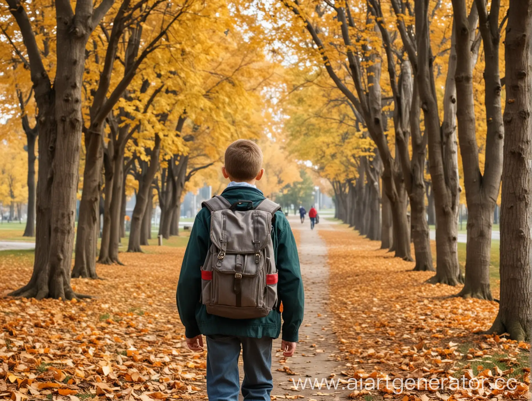 Schoolboy-Walking-through-Autumn-Park-with-Backpack