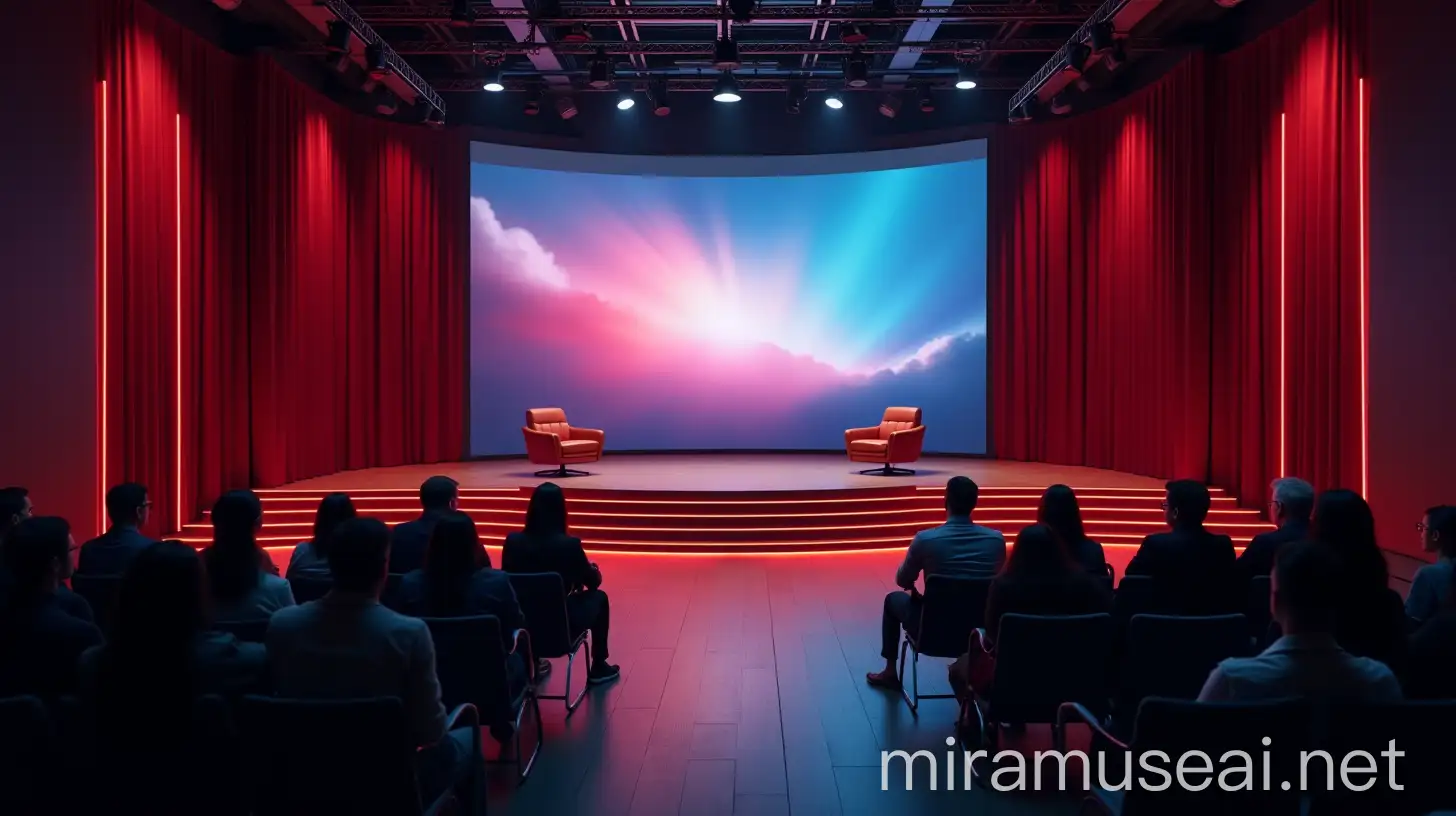 Modern Talk Show Set with LED Screen and Natural Lighting