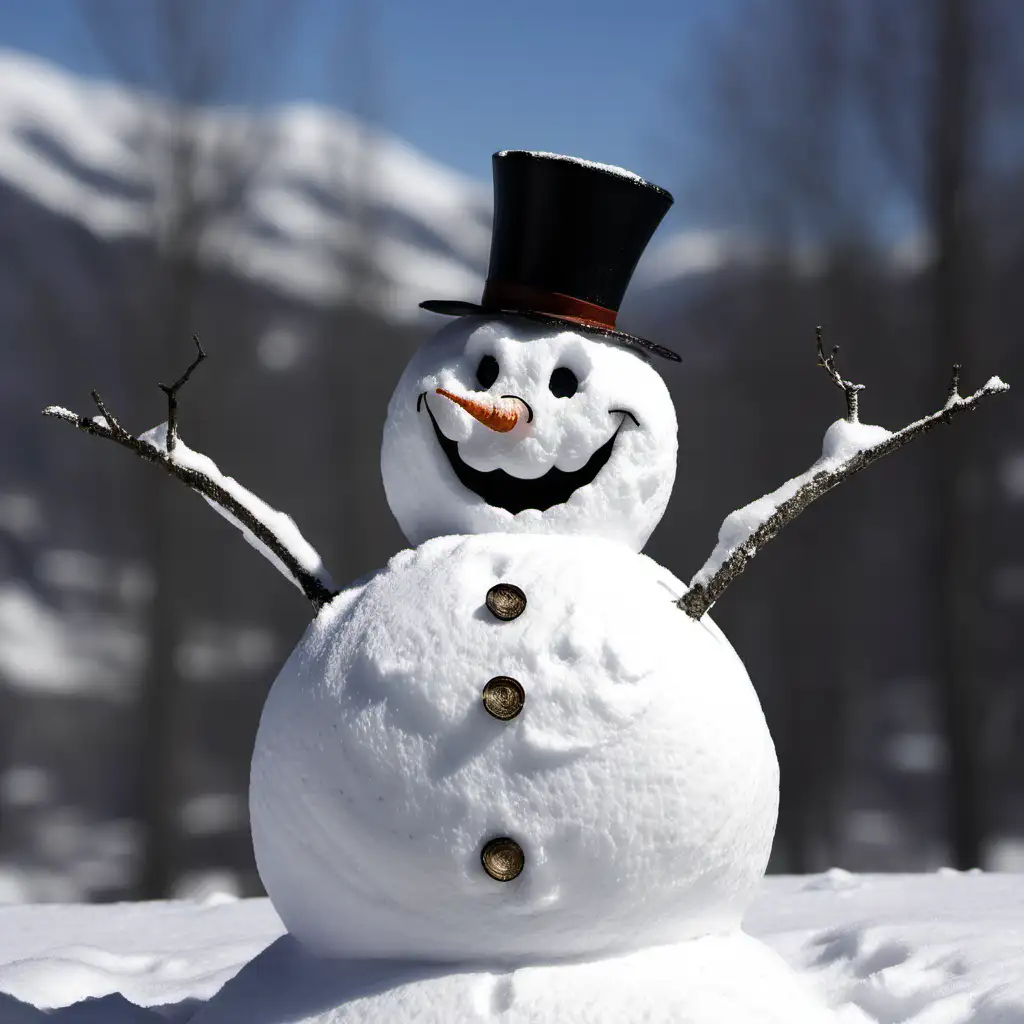 Cheerful Snowman Smiling in Winter Wonderland