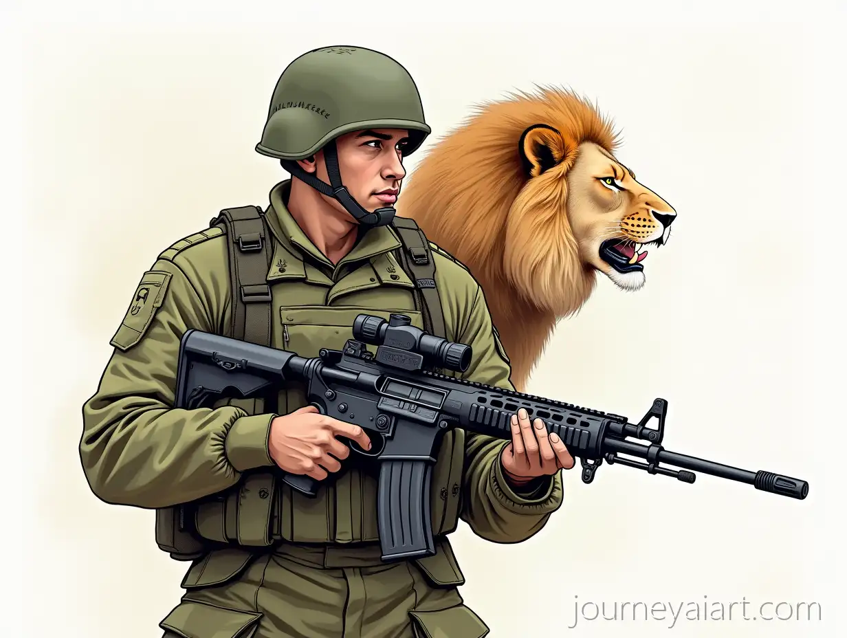 Ukrainian-Soldier-with-Machine-GunUkrainian-soldier-with-lion-and-Lion-in-Background