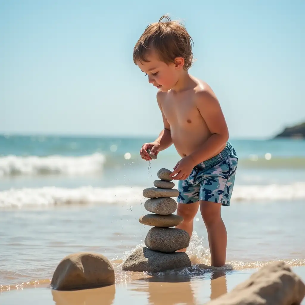 10YearOld-Boy-Stacking-Stones-on-the-Beach