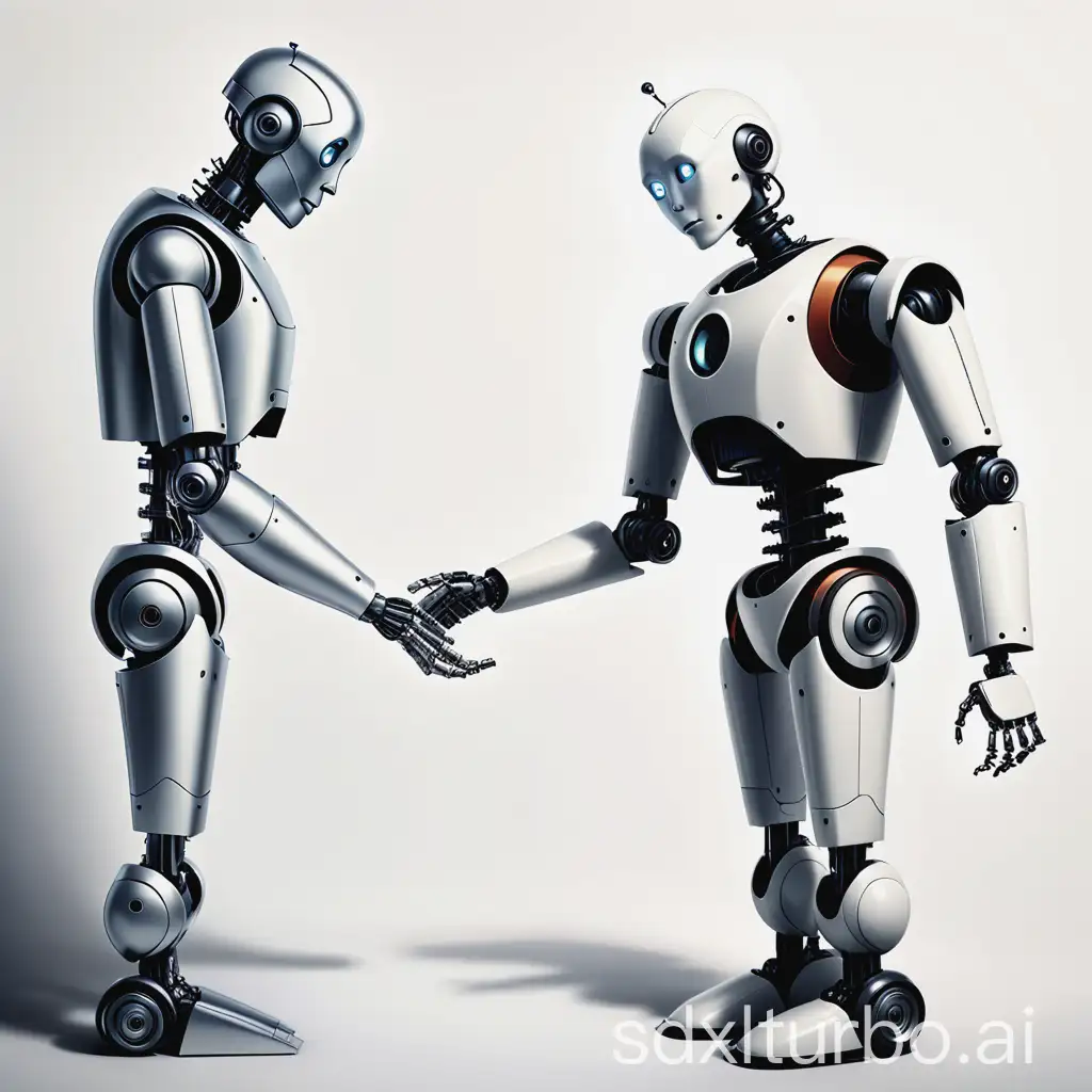 Draw an image representing the relationship between robots and humans. Expressing the viewpoint: robots will replace human beings