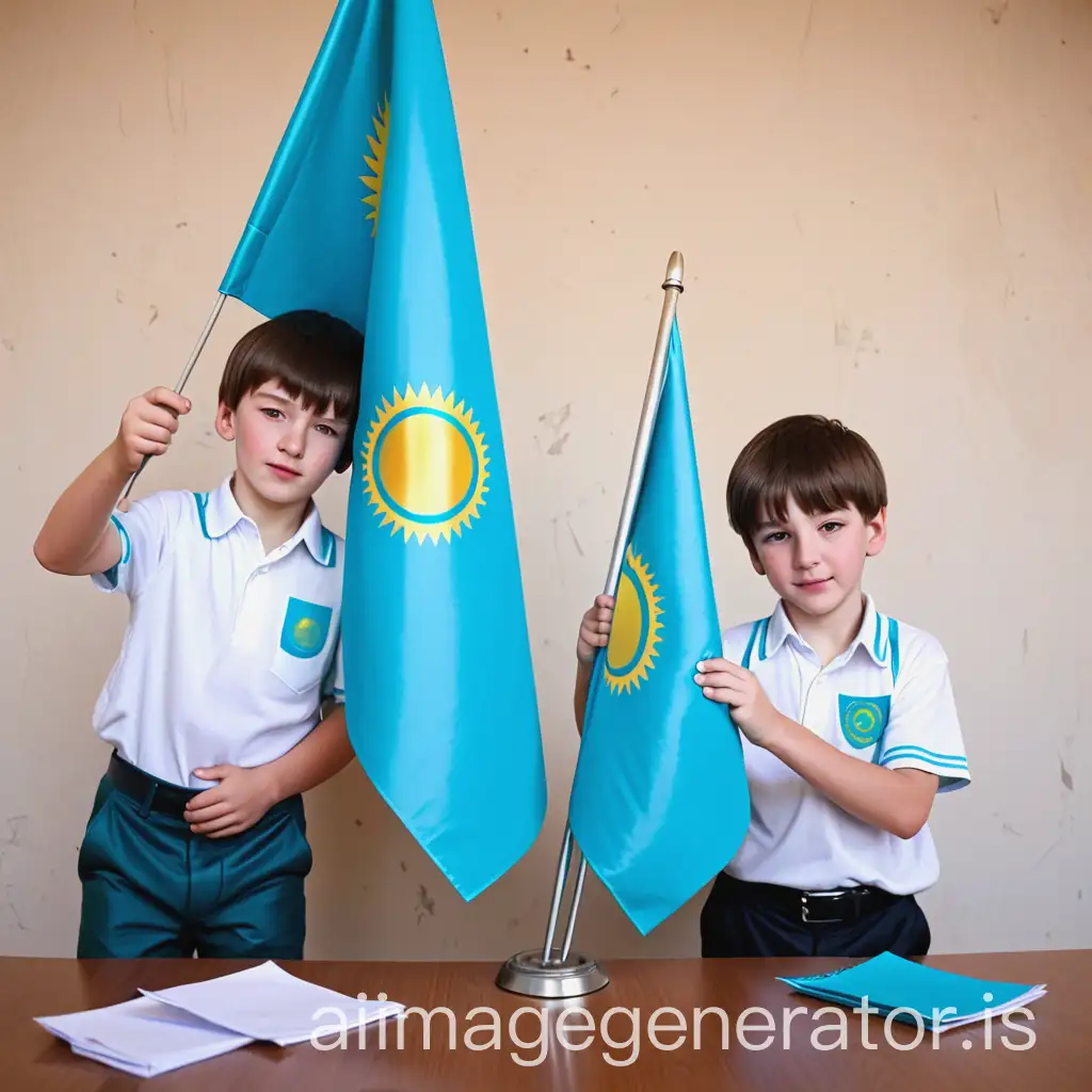 Two-Brunette-Boys-Participating-in-Subbotnik-with-Kazakhstan-Flag