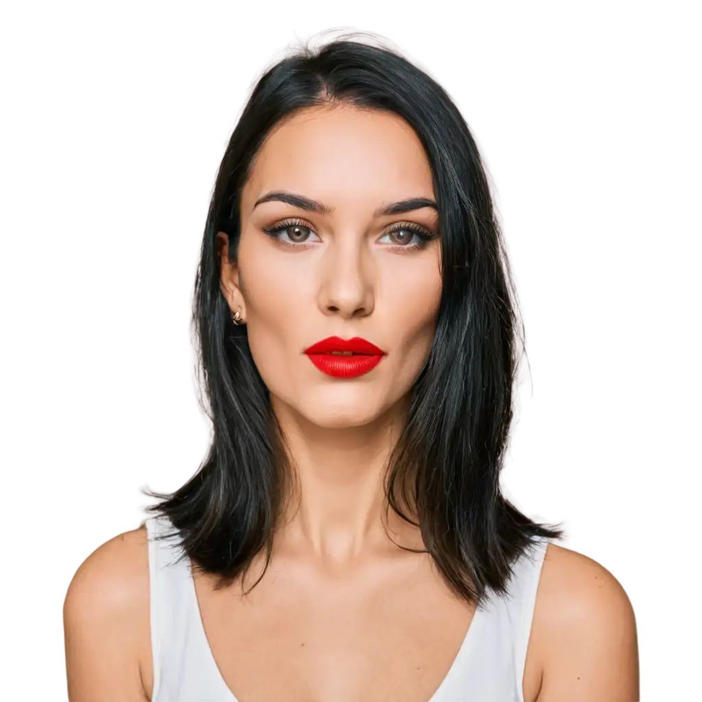 PNG-Image-of-Woman-with-Red-Lipstick-and-Black-Hair-Captivating-Beauty-in-Digital-Art