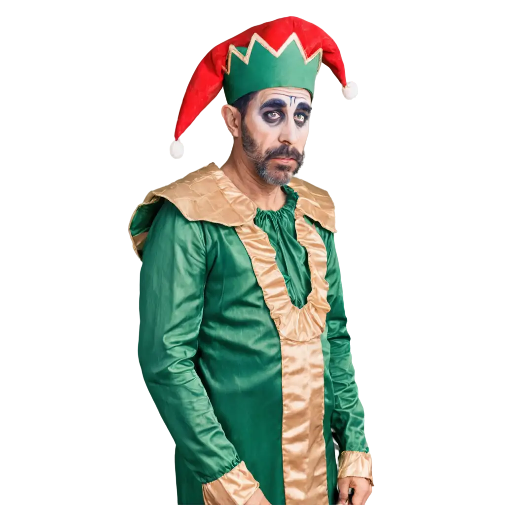 Sad-Old-Court-Jester-PNG-Image-HighQuality-HalfBust-in-Green-Costume