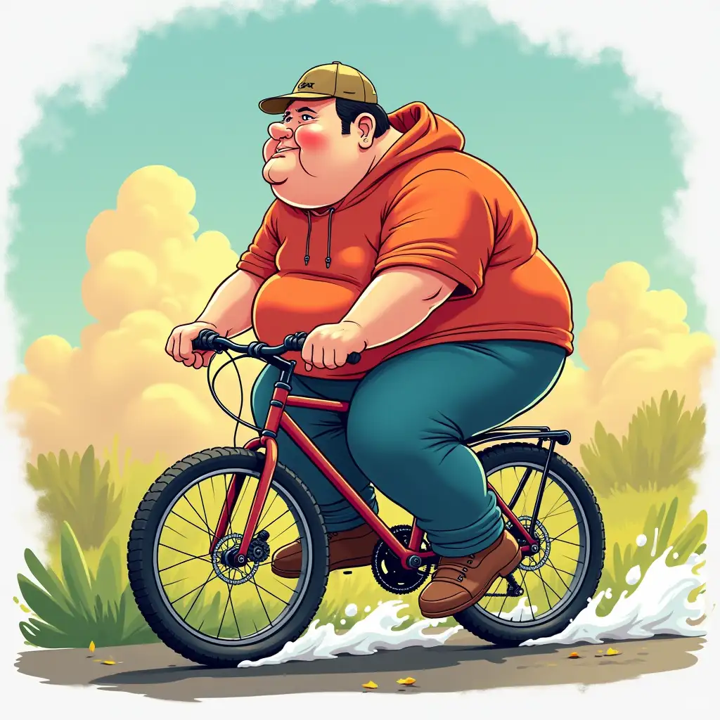 Chubby Men riding a bike 8k highly vivid illustration