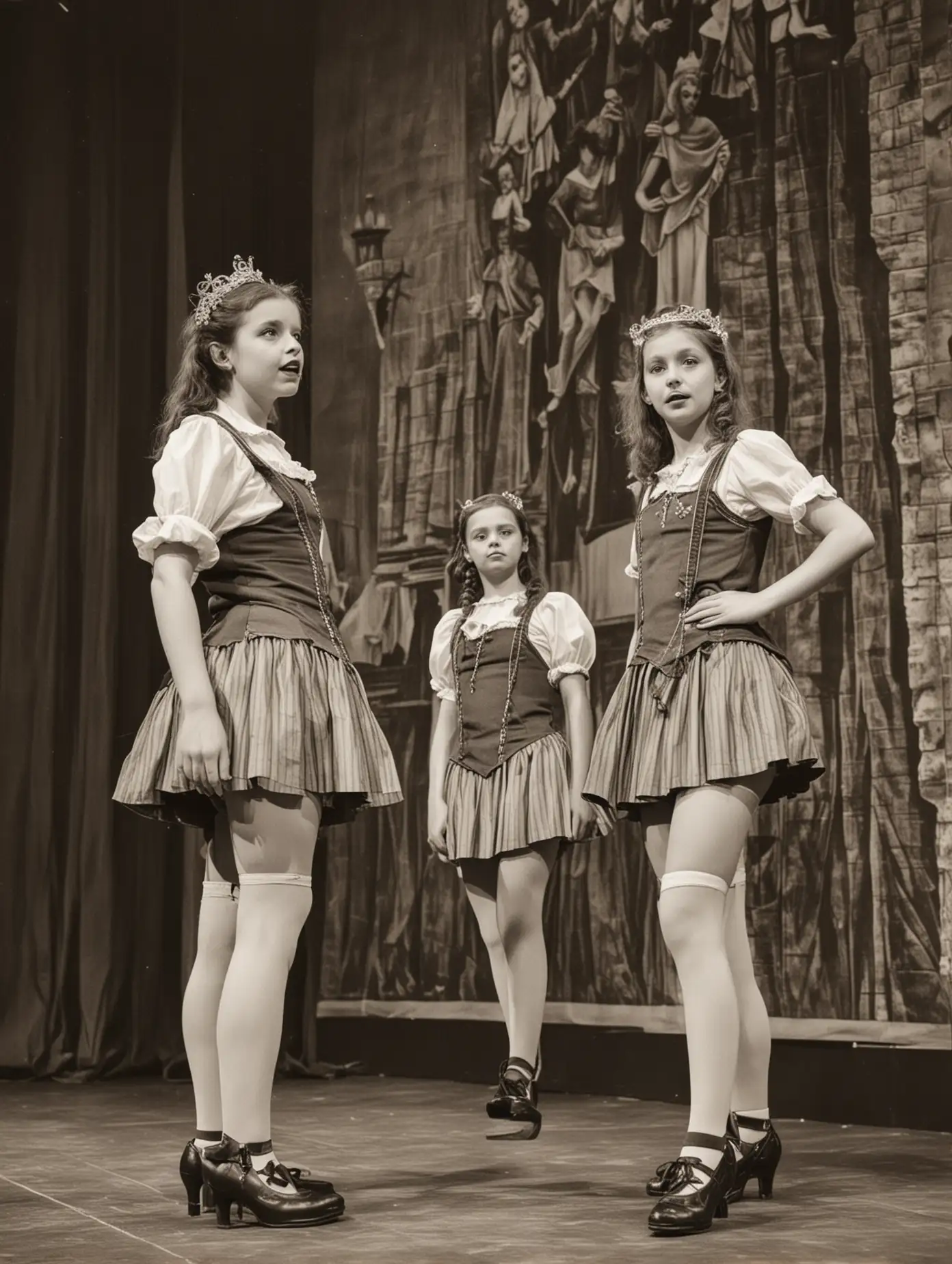 Czech-Theater-School-Girls-in-Medieval-Costumes-on-Stage-at-Prague-Theater